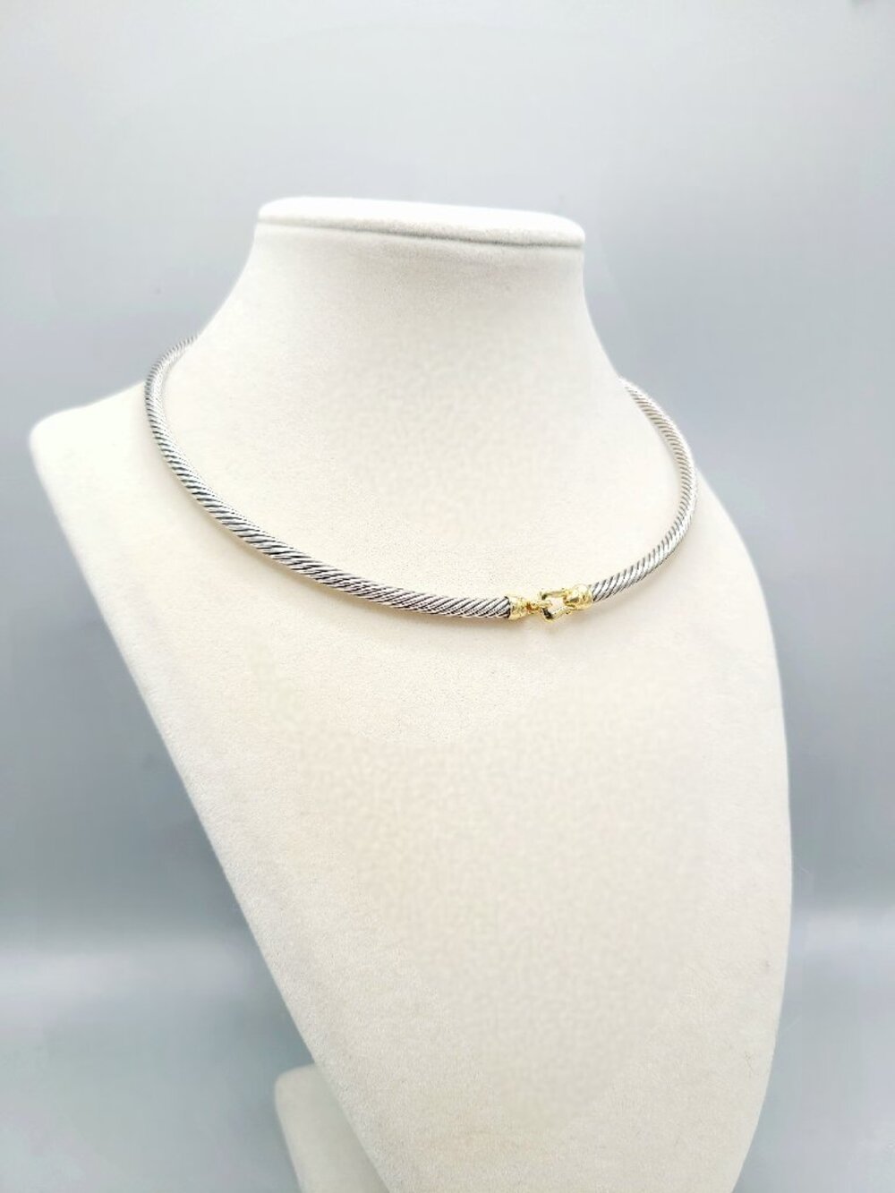 David Yurman Cable Buckle Choker Necklace w/ 18K Yellow Gold - 4mm - 15" - RARE - Picture 2 of 15